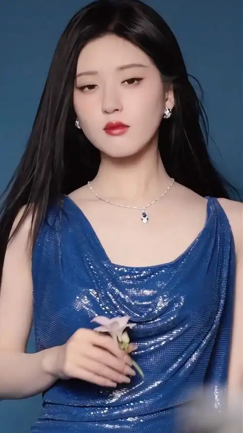 赵露思蓝色抹胸长裙,一颦一笑都散发着迷人的魅力