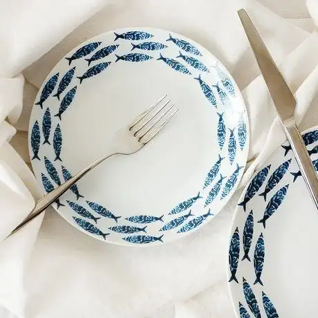 陶瓷餐具花纹鱼创意圆形盘餐盘平盘酒店早餐盘西餐盘意面盘牛排盘