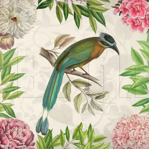 分层复古花鸟手绘花环装饰画图片