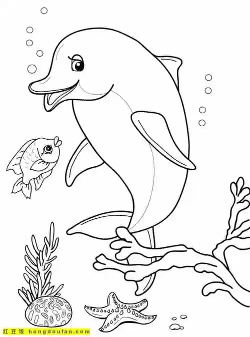 小鱼,幼儿园,幼儿填色,幼儿涂色,打印,有趣,海底世界,海洋馆,海豚