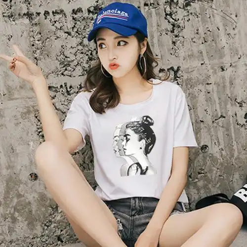 666#实拍韩版个性港风头像复古潮流t恤女装短袖