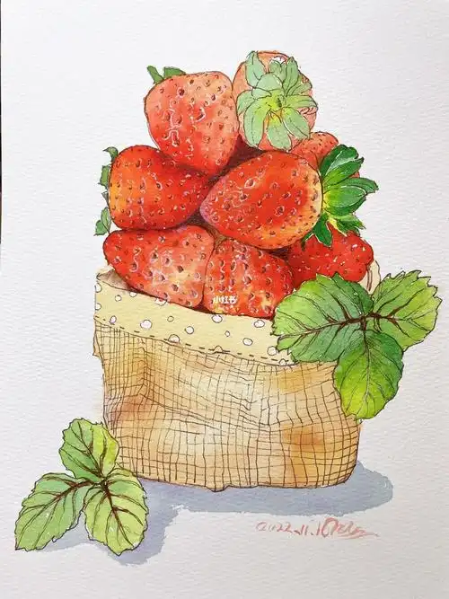 钢笔淡彩  #甜甜草莓乐园  #草莓  #画画  #画画的日常  #水彩水果