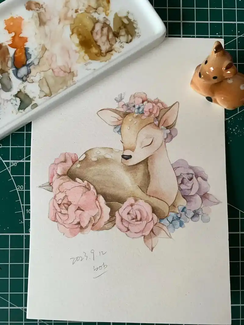 画个鹿鹿04.#画画 #每日一画 #临摹 #想画就画 #水彩 - 抖音