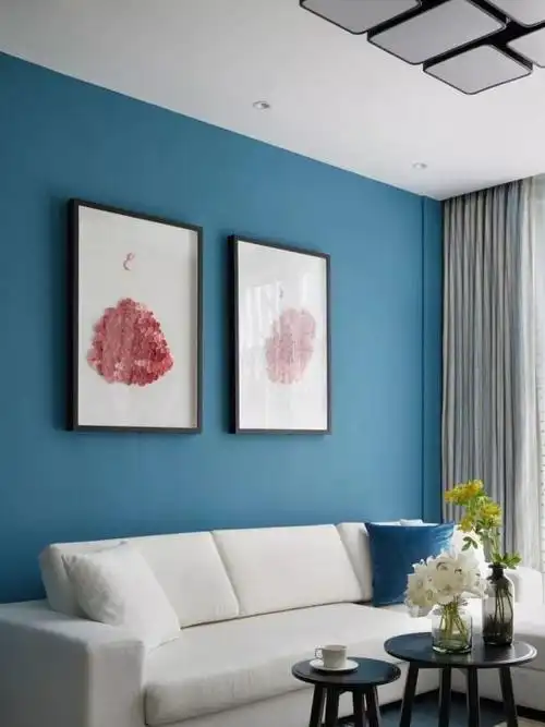 75㎡现代简约,端庄蓝色背景墙,安静优雅好大方