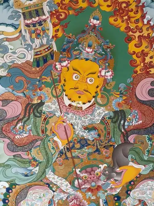 财宝天王也称多闻天王#唐卡艺术  #手绘唐卡  #四大天王  #财宝天王