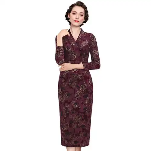 2023新款气质贵夫人高级感收腰花色印花连衣裙女名兰世家秋冬新款