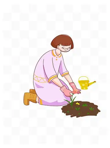 种花的女孩免抠素材