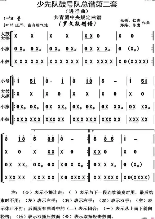少先队鼓号队第2套进行曲演奏动态谱共青团中央规定用谱简谱