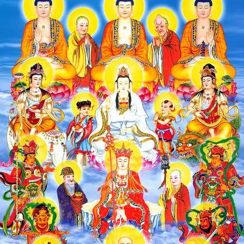 佛教画像全堂佛卷轴画众佛图丝绸画满堂佛挂画条屏佛像定制已装裱