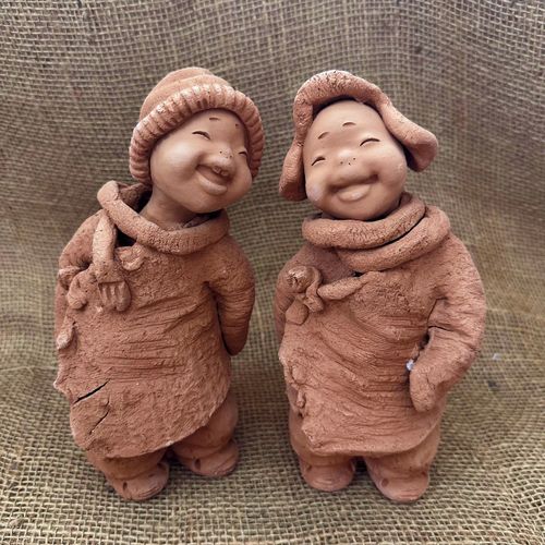 陶土娃娃泥人泥塑摆件手工陶艺作品非遗工艺品办公室桌面装饰