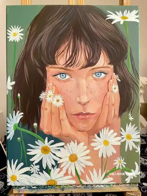 雀斑女孩手绘油画