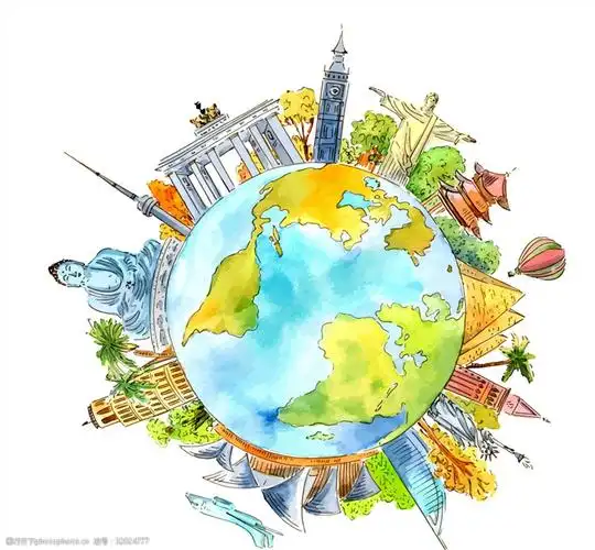 彩绘布满名胜的地球矢量素材