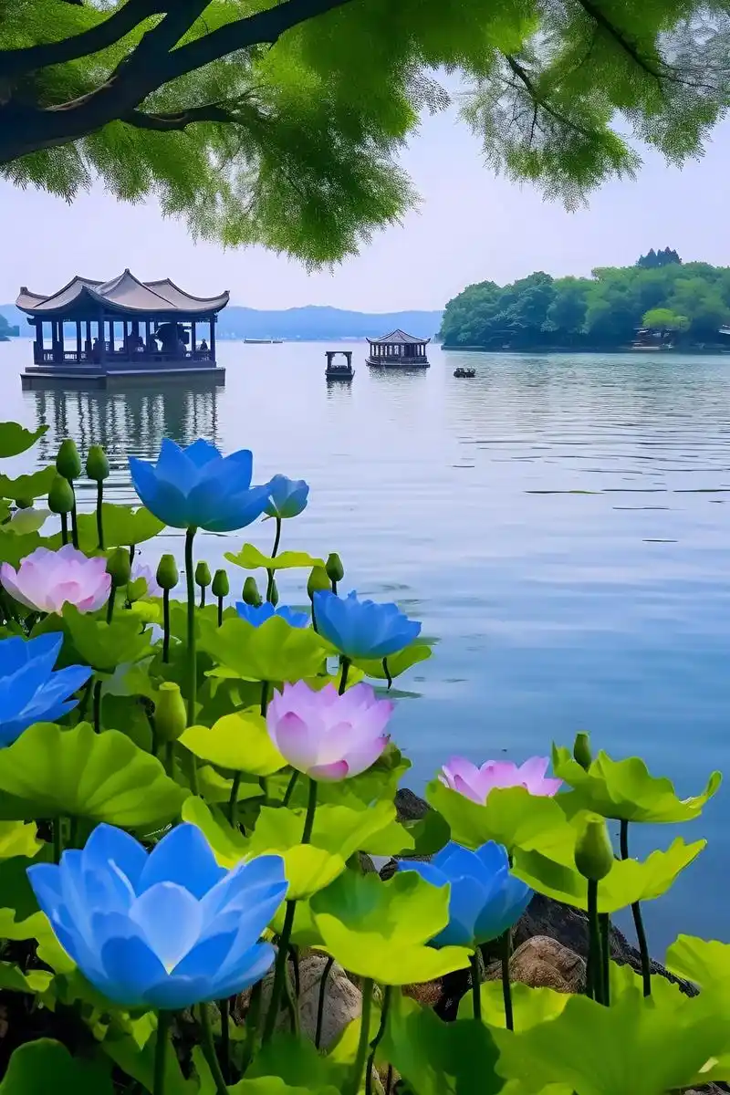 炎热的夏天,西湖阳光照在每一朵荷花的每一片花瓣上.