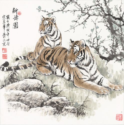 宗万华新儒图四尺斗方国画老虎水墨画工笔画艺术微喷复制画装饰画