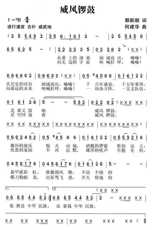 威风锣鼓(彭新顺词 何建华曲)简谱(图1)