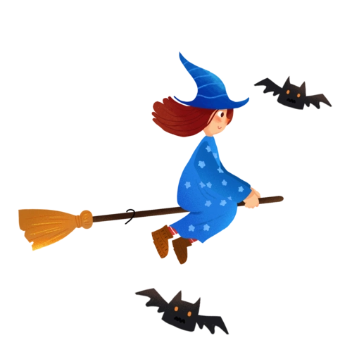 西方万圣节骑扫把的女巫设计元素