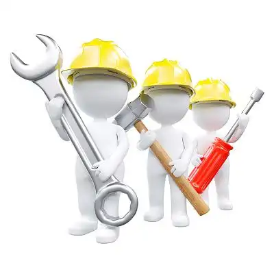 戴安全帽拿着工具的3d小人png素材