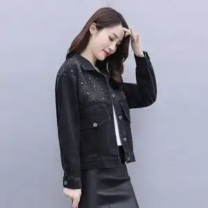 黑色牛仔外套女短款休闲宽松百搭2020春秋新款韩版镶钻上衣夹克潮