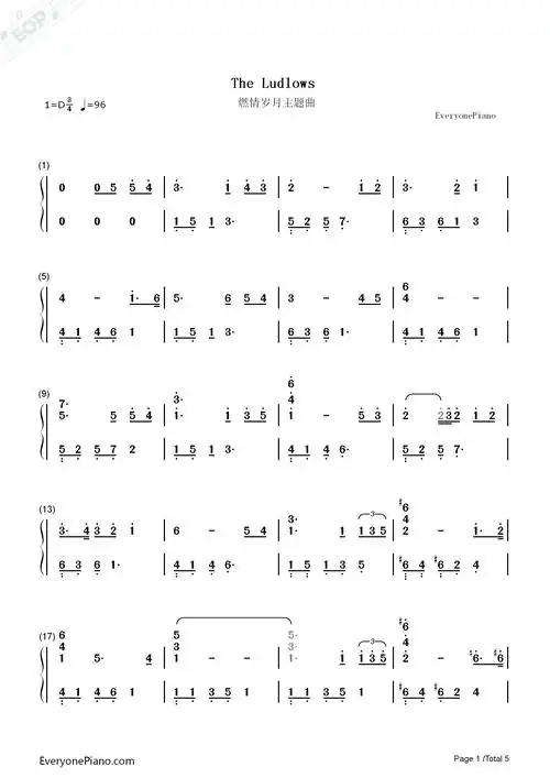 the ludlows - 影片燃情岁月主题曲双手简谱预览1