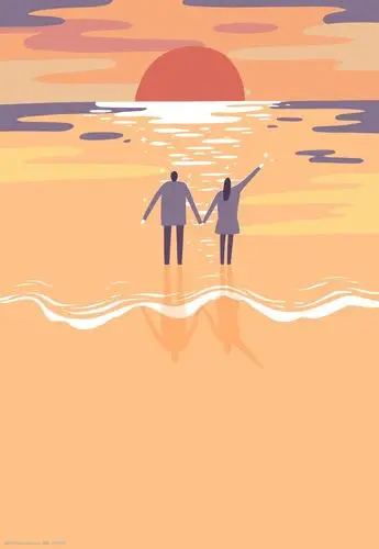 看日出的情侣背景设计