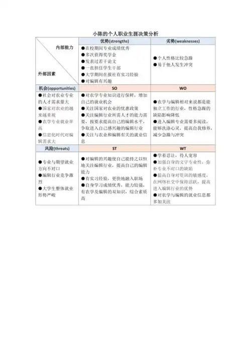 swot职业决策分析模板