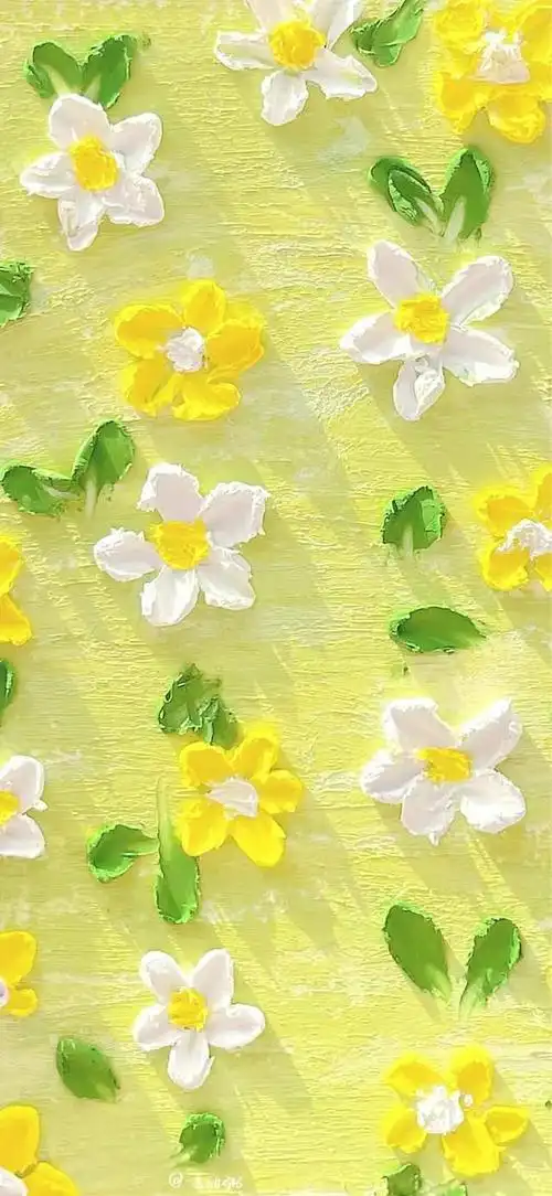 立体感油画小花壁纸,太清新太治愈啦