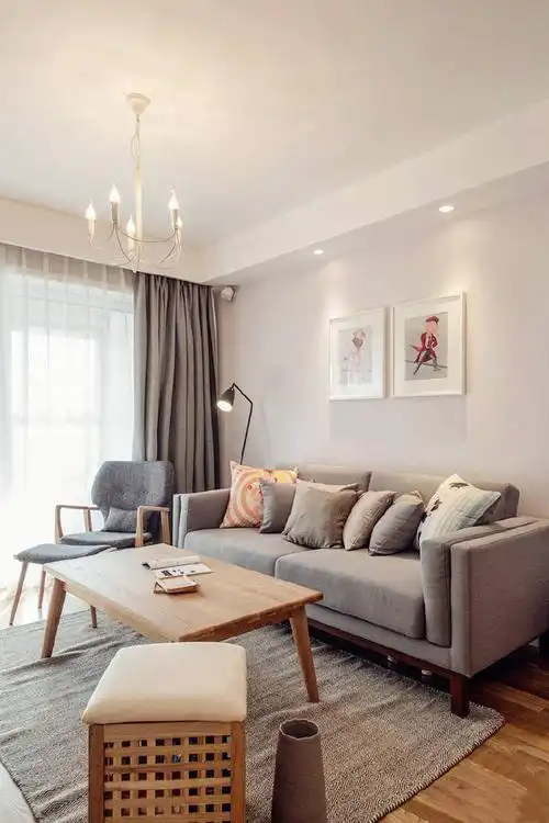 两居室欧式客厅装修实景图片欣赏-北欧风格客厅灰色布艺沙发家装效果