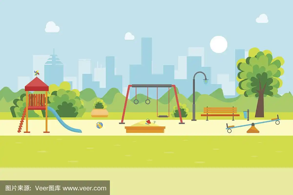 卡通城市公园儿童游乐场.向量