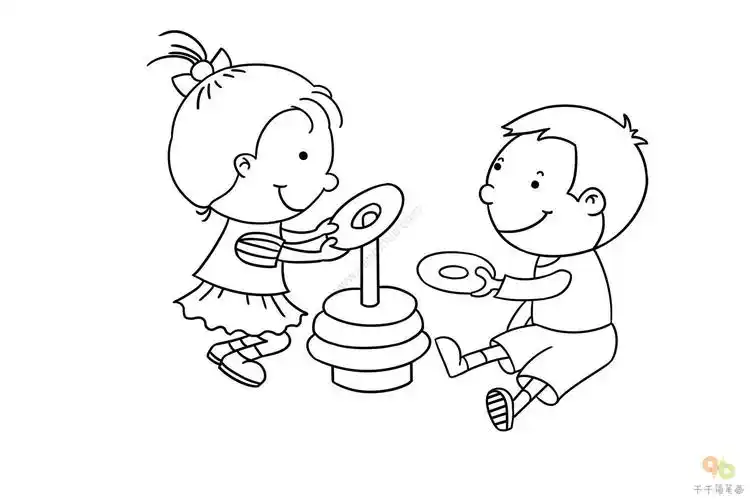小朋友们一起玩玩具简笔画