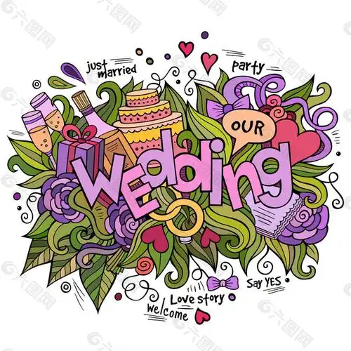 手绘婚礼插画图片设计元素素材免费下载(图片编号:8058596)-六图网