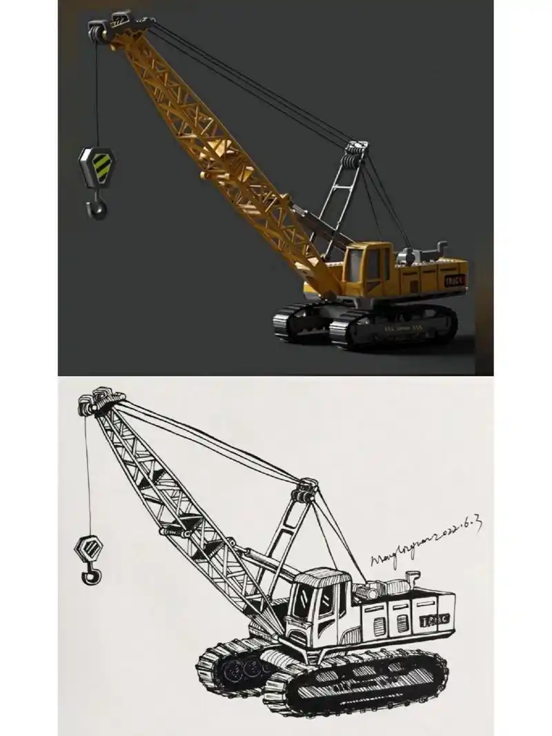 工程折叠吊车/速写/写生/线描/黑白装饰画 好久不见朋友们,祝大家端午