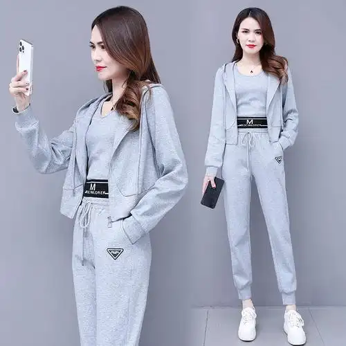 运动休闲卫衣套装春装2022年新款女装时尚减龄洋气质职业三件套裤