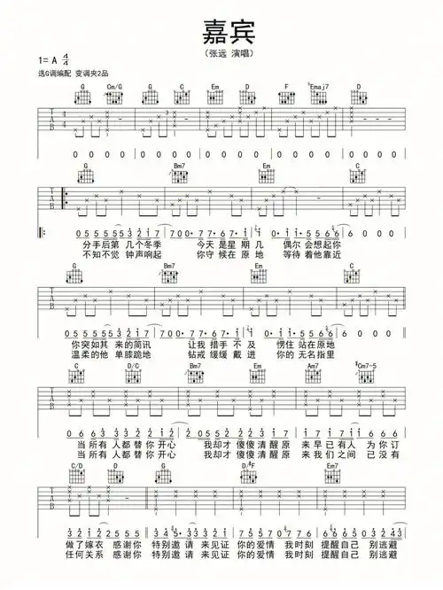 嘉宾张远吉他谱