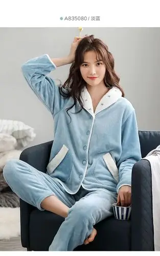 恋名媛睡衣女士秋冬季冬款珊瑚绒加厚加绒保暖法兰绒家居服女式冬天