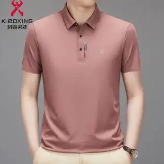 劲霸男装新款桑蚕丝短袖男士夏季中年翻领t恤22455豆红185100a