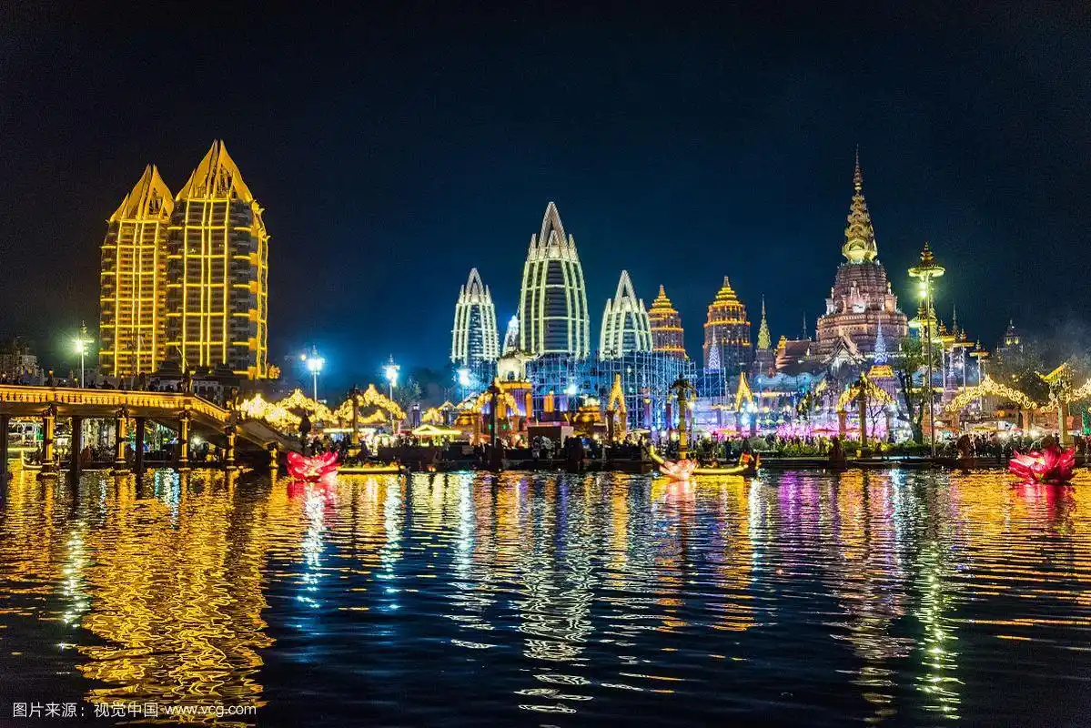 西双版纳景洪市告庄西双景夜景