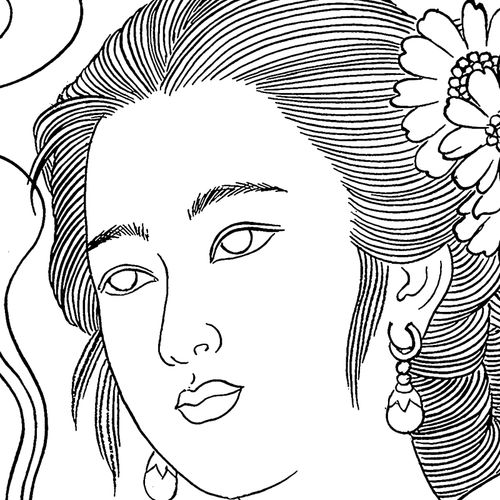 底稿工笔画四大美女四条白描国画人物临摹线稿国画