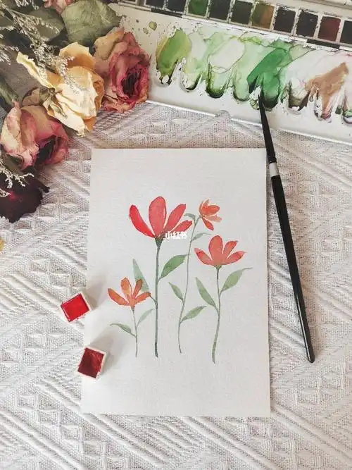 100张水彩花卉植物12超简单的小花过程