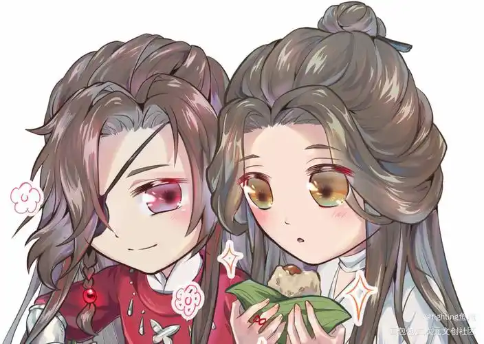 花怜恰粽子!～_天官赐福谢怜花城日系q版插画同人绘画作品