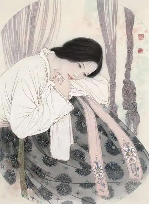 女画家任乘鋈工笔人物画作品