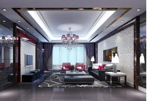 天花板家具吊灯灯具休闲椅地毯吊顶沙发电视柜现代风格客厅吊顶装修