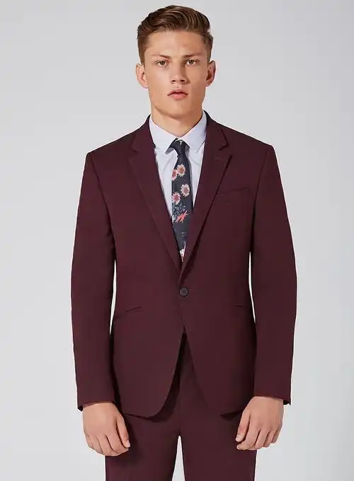 muscle弹力修身版 男士酒红色西装外套