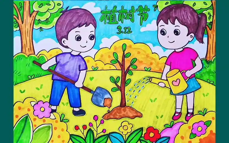 植树节主题儿童画,爱护地球保护环境简笔画,简单漂亮,收藏备用