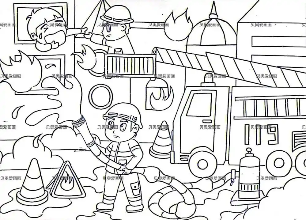 消防安全主题绘画.消防安全主题绘画,有线稿哦#创作灵感 #消 - 抖音