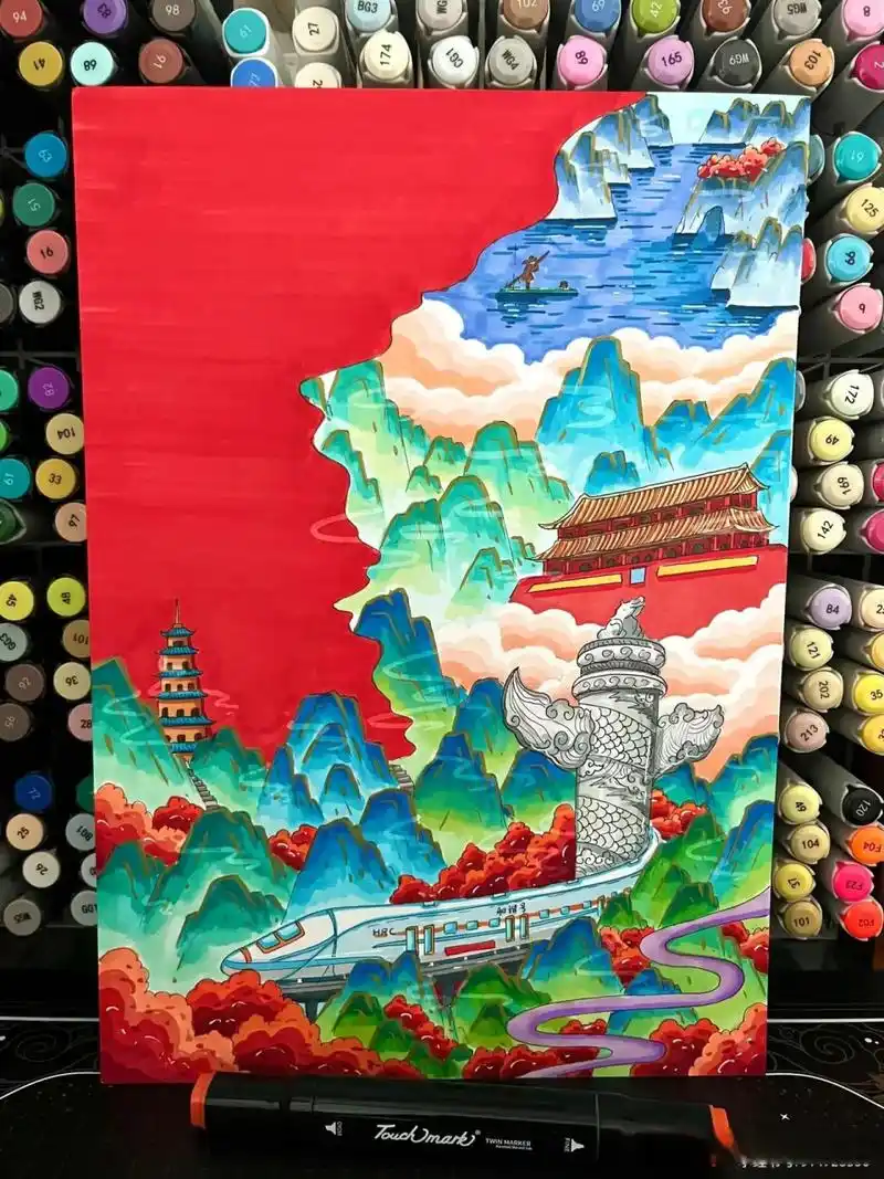 红色主题绘画!代画各种美术比赛作品……一杯奶茶搞定!