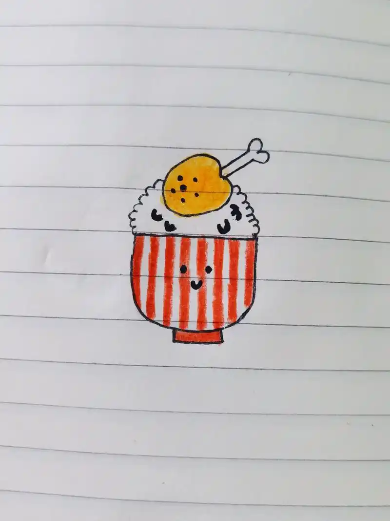 鸡腿饭简笔画.开心吃饭,身体吃胖.#简笔画 #手绘 #一起学 - 抖音