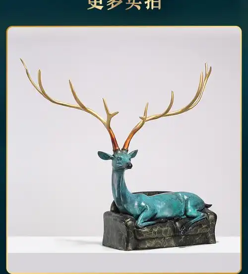 麋鹿摆件吉祥鹿招财摆件新中式别墅客厅软装饰品办公室摆件吉祥物好不