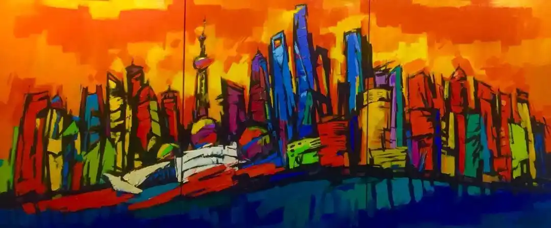 《上海陆家嘴之高楼》 油画145x360cm