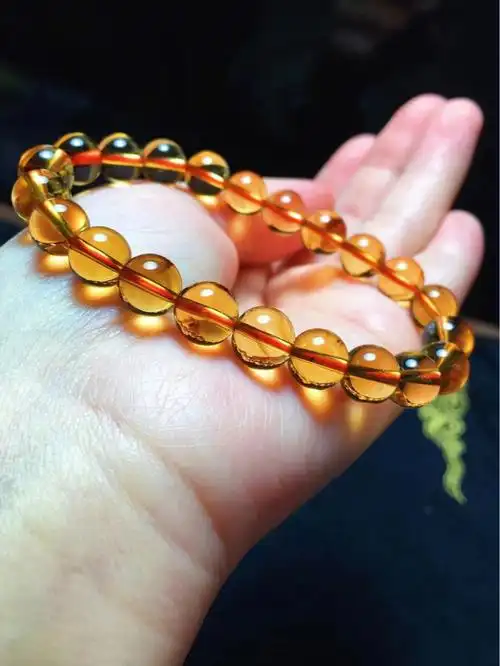 b3636178稀有原矿巴西暴力黄水晶手链9595珠子晶体干净