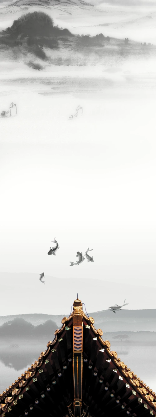 中式水墨画建筑海报psd背景素材